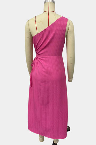 One-Shoulder Pleated Midi Dress