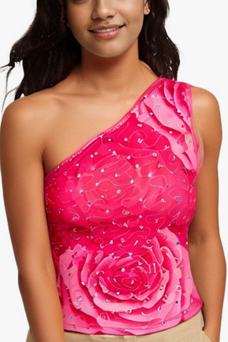 One-Shoulder Floral Tank Top