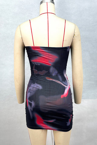 Strapless Abstract Print Mini Dress