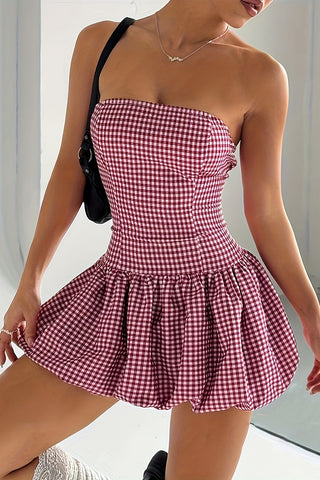 Strapless Gingham Mini Dress
