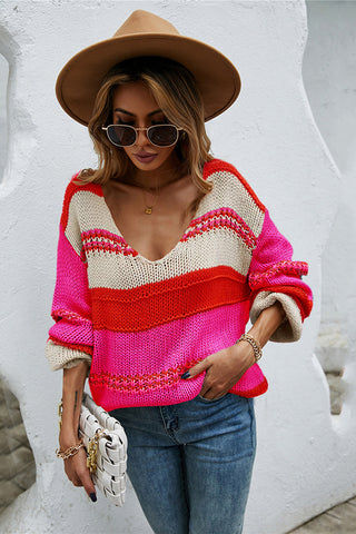 Stylish V-Neck Patterned Sweater