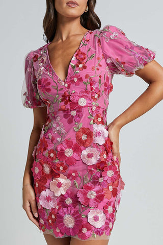 Floral Detail Evening Mini Dress