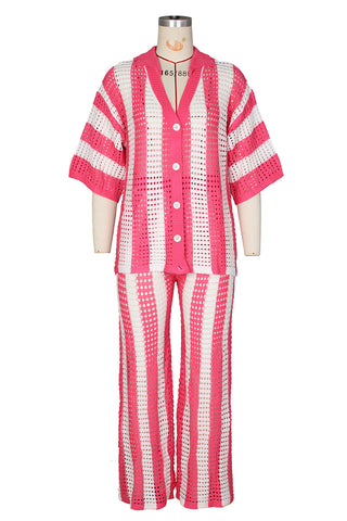 Striped Button-Front Pants Set