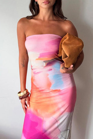 Strapless Abstract Print Maxi Dress