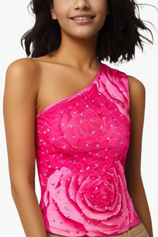 One-Shoulder Floral Tank Top