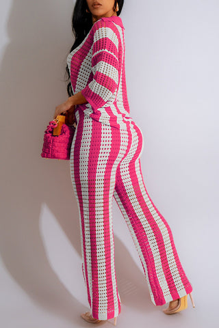 Striped Button-Front Pants Set