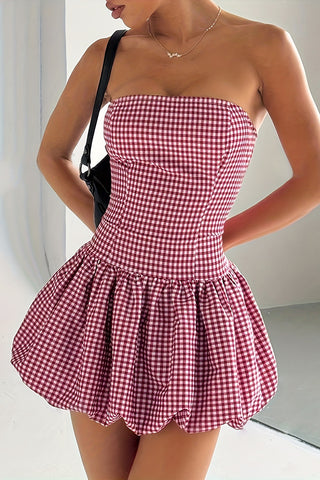 Strapless Gingham Mini Dress