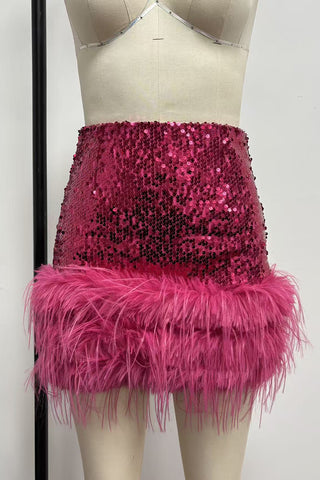Feather Accent Sequin Mini Skirt