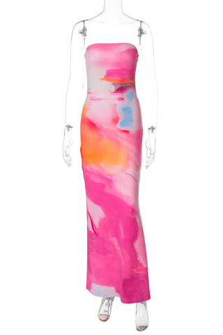 Strapless Abstract Print Maxi Dress