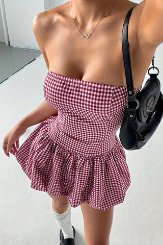 Strapless Gingham Mini Dress
