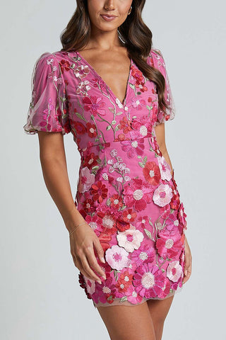 Floral Embroidery Short Casual Dress