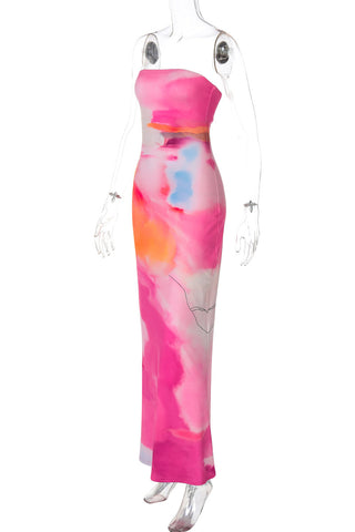 Strapless Abstract Print Maxi Dress