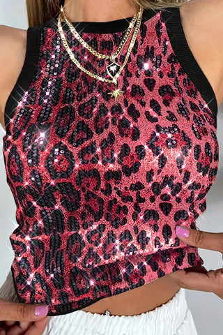 Leopard Print Sequin Tank Top