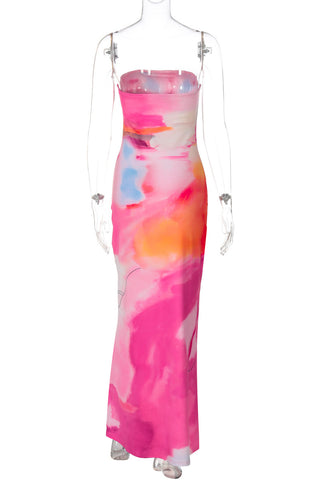 Strapless Abstract Print Maxi Dress
