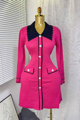 Buttoned Casual Textured Dress