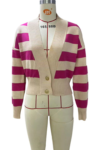 Striped Deep V-Neck Cardigan