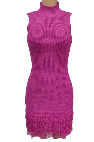 Fringe Hem Knitted Casual Dress