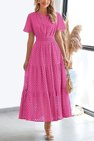 V-Neck Short Sleeve Midi Dress