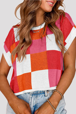Plaid Knit Sweater Top