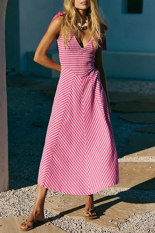Striped V-Neck Vacation Dress