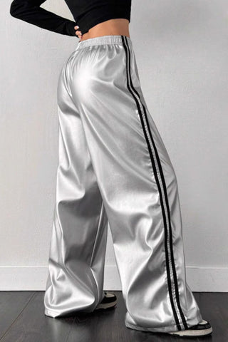 Glossy Track Wide-Leg Pants