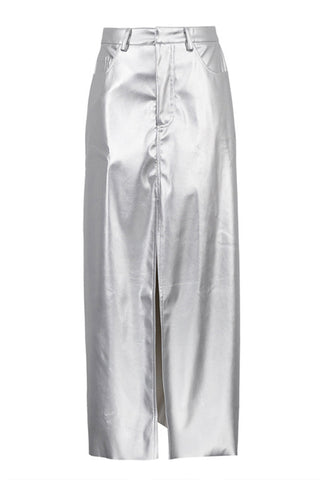 Sleek Metallic Maxi Skirt