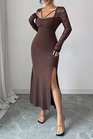 Lace Sleeve Slit Dress