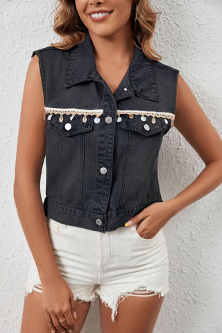 Lace-Trimmed Denim Vest