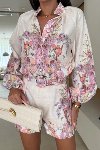 Floral Print Button-Front Short Set
