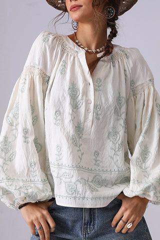 Floral Pattern Peasant Blouse