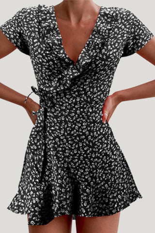 Ruffled Wrap V-Neck Casual Dress