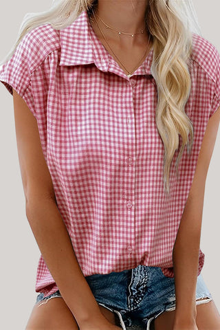 Gingham Check Button-Down T-Shirt