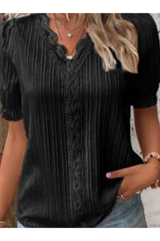 Lace-Trim Puff Sleeve T-Shirt
