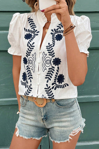 Floral Button-Front T-Shirt