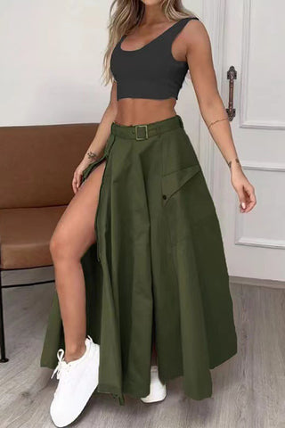 Belted Maxi Skirt with Side Slit
