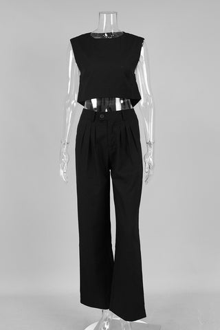 Sleeveless Crop Top and High-Waist Pants Set