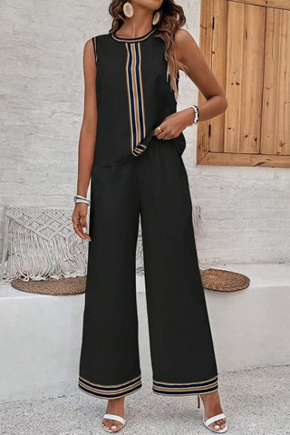 Striped Sleeveless Wide-Leg Pants Set