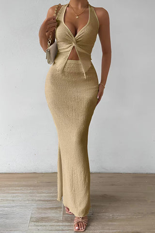 Halter Waist Tie Maxi Skirt Set