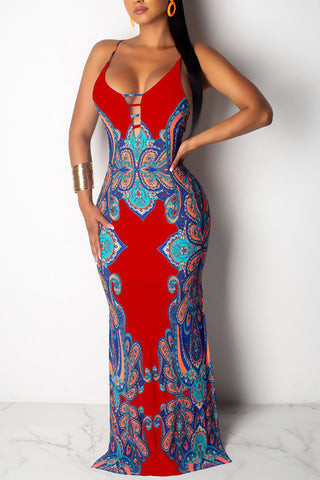 Strappy Paisley Bodycon Dress