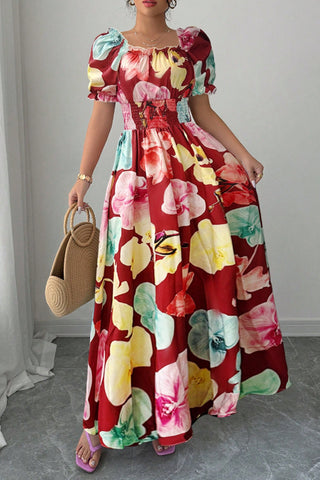 Floral Print Puff Sleeve Dress