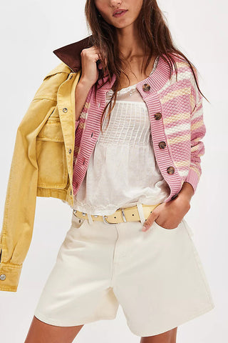 Striped Button-Front Cardigan