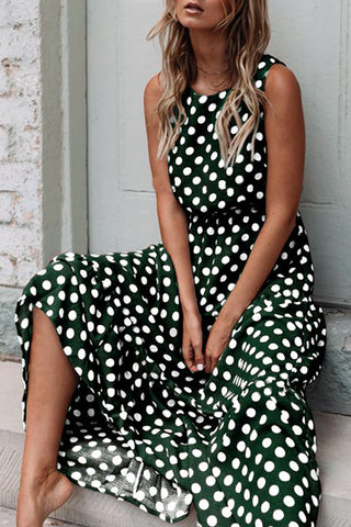 Sleeveless Polka Dot Midi Dress