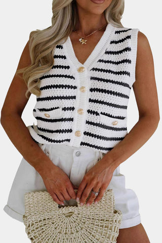 Striped Button-Front Cropped Tank Top