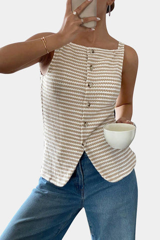 Button-Front Striped Tank Top