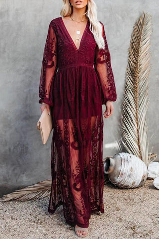 Lace Overlay Maxi Dress