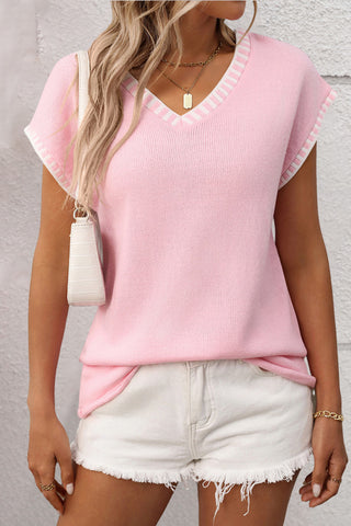 Striped Trim V-Neck Knit Top