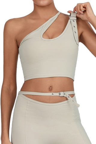 One-Shoulder Buckle Detail Crop Top