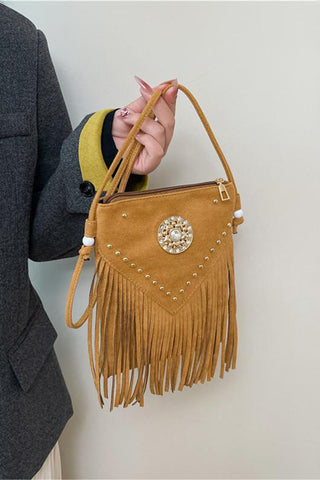 Fringe Shoulder Bag with Embellishments