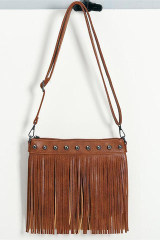 Fringe Crossbody Bag with Stud Accents