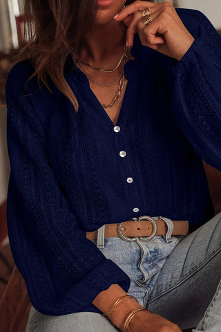Button-Front Textured Blouse